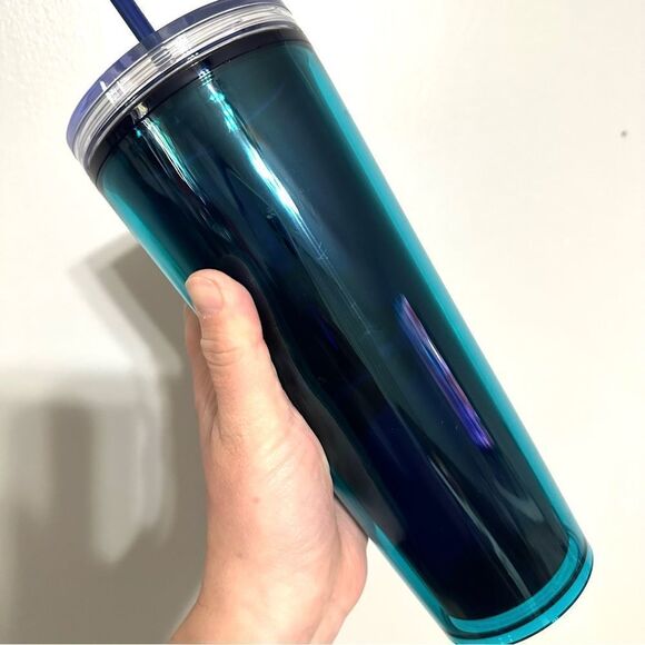 Starbucks 2022 Blue Venti Tumbler w customizable lid - silver sequin insert - Picture 4 of 6